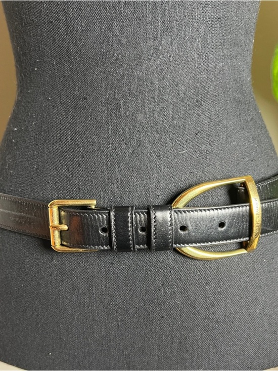 Ralph Lauren RL 67 Women’s Black Leather Belt Gold Tone Stirrup Buckle Large main image 7